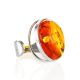 Round Amber Ring In Sterling Silver The Glow, Ring Size: Adjustable, image 