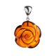 Carved Rose Flower Amber Pendant in Sterling Silver The Rose, image 