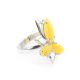 Asymmetric Silver Ring With Bright Honey Amber The Pegasus, Ring Size: 8 / 18, image 
