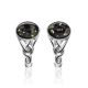 Refined Silver Earrings With Green Amber The Freya, image 