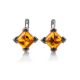 Square Silver Earrings With Cognac Amber The Artemis, image 