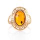 Golden Ring With Luminous Cognac Amber The Ellas, Ring Size: 5.5 / 16, image , picture 2