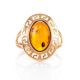 Golden Ring With Luminous Cognac Amber The Ellas, Ring Size: 7 / 17.5, image , picture 2
