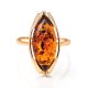 Bright Gold-Plated Ring With Cognac Amber The Ballade, Ring Size: 12 / 21.5, image , picture 4