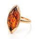 Bright Gold-Plated Ring With Cognac Amber The Ballade, Ring Size: 5.5 / 16, image , picture 5