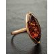 Bright Gold-Plated Ring With Cognac Amber The Ballade, Ring Size: 5.5 / 16, image , picture 3