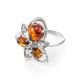 Bold Silver Ring With Cognac Amber And Crystals The Edelweiss, Ring Size: 9.5 / 19.5, image , picture 3