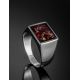 Silver Signet Ring With Cherry Amber The London, Ring Size: 6.5 / 17, image , picture 2