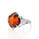 Stylish Silver Ring With Cognac Amber The Astoria, Ring Size: 12 / 21.5, image , picture 4