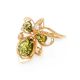 Green Amber Ring In Gold With Crystals The Edelweiss, Ring Size: 5 / 15.5, image , picture 4