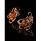 Floral Gold-Plated Earrings With Cognac Amber The Daisy, image , picture 2