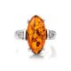 Voluptuous Cognac Amber Ring In Sterling Silver With Crystals The Penelope, Ring Size: 9.5 / 19.5, image , picture 4