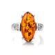 Voluptuous Cognac Amber Ring In Sterling Silver With Crystals The Penelope, Ring Size: 12 / 21.5, image , picture 4