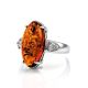 Voluptuous Cognac Amber Ring In Sterling Silver With Crystals The Penelope, Ring Size: 5.5 / 16, image , picture 5