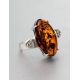 Voluptuous Cognac Amber Ring In Sterling Silver With Crystals The Penelope, Ring Size: 7 / 17.5, image , picture 2