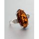 Voluptuous Cognac Amber Ring In Sterling Silver With Crystals The Penelope, Ring Size: 12 / 21.5, image , picture 2
