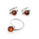 Cute Silver Ring With Cognac Amber And Crystals The Themis, Ring Size: 13 / 22, image , picture 5