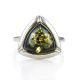 Triangle Silver Ring With Green Amber The Mistral, Ring Size: 13 / 22, image , picture 2