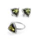 Triangle Silver Ring With Green Amber The Mistral, Ring Size: 8 / 18, image , picture 5