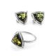 Triangle Silver Ring With Green Amber The Mistral, Ring Size: 13 / 22, image , picture 5