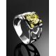 Sterling Silver Ring With Bright Green Amber The Artemis, Ring Size: 5 / 15.5, image , picture 2