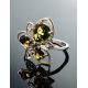 Sterling Silver Ring With Green Amber And Crystals The Edelweiss, Ring Size: 12 / 21.5, image , picture 2