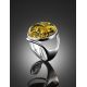 Stylish Silver Adjustable Ring With Green Amber The Glow, Ring Size: Adjustable, image , picture 2