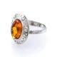 Adjustable Silver Ring With Cognac Amber The Ellas, Ring Size: Adjustable, image , picture 4
