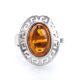 Adjustable Silver Ring With Cognac Amber The Ellas, Ring Size: Adjustable, image , picture 3