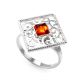 Square Sterling Silver Ring With Cognac Amber The Arabesque, Ring Size: 11 / 20.5, image , picture 4