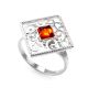 Square Sterling Silver Ring With Cognac Amber The Arabesque, Ring Size: 10 / 20, image , picture 4