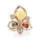 Striking Multicolor Amber Ring In Gold With Crystals The Edelweiss, Ring Size: 10 / 20, image , picture 4