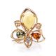 Striking Multicolor Amber Ring In Gold With Crystals The Edelweiss, Ring Size: 9 / 19, image , picture 4