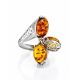 Sterling Silver Ring With Cognac Amber  And Dangle Bead The Casablanca, Ring Size: / 22.5, image , picture 3