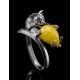 Cute And Fabulous Sterling Silver Ring With Honey Amber The Cats, Ring Size: 11.5 / 21, image , picture 6