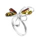 Stylish Sterling Silver Ring With Multicolor Amber The Dragonfly, Ring Size: 5.5 / 16, image , picture 3