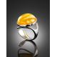 Bright Open Silver Ring With White Amber The Glow, Ring Size: Adjustable, image , picture 2