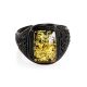 Leather Open Ring With Green Amber The Nefertiti, Ring Size: Adjustable, image , picture 3