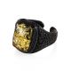 Leather Open Ring With Green Amber The Nefertiti, Ring Size: Adjustable, image , picture 4