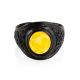Dark Leather One Size Ring With Honey Amber The Nefertiti, Ring Size: Adjustable, image , picture 3