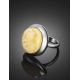 Round Silver Ring With Honey Amber The Glow, Ring Size: 8 / 18, image , picture 3