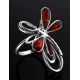 Stylish Sterling Silver Ring With Cognac Amber The Dragonfly, Ring Size: 8.5 / 18.5, image , picture 2