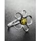 Filigree Silver Ring With Green Amber The Daisy, Ring Size: 12 / 21.5, image , picture 2
