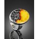 Adjustable Honey Amber Ring In Sterling Silver The Lava, Ring Size: Adjustable, image , picture 2