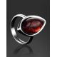 Glossy Sterling Silver Ring With Bright Cognac Amber The Amaranth, Ring Size: 6.5 / 17, image , picture 2