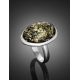 Крупное серебряное кольцо с искрящимся янтарём зелёного цвета 18.5, Ring Size: 8.5 / 18.5, image , picture 2
