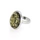 Крупное серебряное кольцо с искрящимся янтарём зелёного цвета 18.5, Ring Size: 8.5 / 18.5, image , picture 4