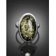Bold Oval Silver Ring With Green Amber The Glow, Ring Size: 9 / 19, image , picture 2