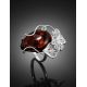 Charming Handmade Cherry Amber Ring In Sterling Silver The Dew, Ring Size: Adjustable, image , picture 2