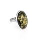 Bold Oval Silver Ring With Green Amber The Glow, Ring Size: 5 / 15.5, image 